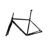 Générique Cadre de vélo Route Gravel 700C à axe cylindrique, en Alliage d'aluminium, Fourche Avant Fibre Carbone 12x100(Bright Black,56cm(above185cm))