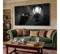Générique Cadre Decoration Murale Gothique Corbeau Grande Impression Sur Toile Nostalgique Lanterne Image Sur Toile Sombre Pluie Salon Chambre Poster Mural Prêt Accrocher 80x120 cm