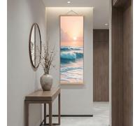 Générique Cadre Decoration Murale Romantique Coucher de Soleil Grande Impression Sur Toile Naturel Océan Image Sur Toile Paysage Flots Salon Chambre Poster Mural Prêt Accrocher 60x180 cm