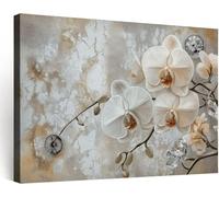 Générique Cadre en Bois Impression sur Toile Decoration Murale Peinture 120x80 cm, Tableaux Decoratifs Muraux Grand Moderne Déco Chambre Couloir - Orchidée Blanche Diamant Floral