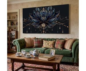 Générique Cadre en Bois Impression sur Toile Élégant Lotus, Decoration Murale Chambre Luxe Fleur Image sur Toile, Tableau Deco Ornemental Pendentif Salon Maison 70x140 cm