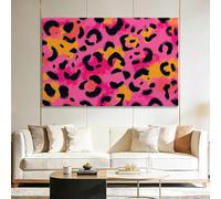 Générique Cadre en bois Impression sur Toile Motif Animal Léopard, Tableau Decoration Murale Rose Peinture Image sur Toile Decoration Murale Pour Salon et Chambre 40x30 cm