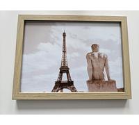 Générique Cadre Photo Artistique Paris, Tour Eiffel et Statue, Style Vintage, Bois Naturel 13x18 cm