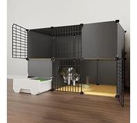Générique Cage d'intérieur pour Chat avec bac à litière, Cage à Chat d'intérieur à 2 Niveaux, Grande Cage Pliable, Cages pour Chats, 6 Tailles (Noir/Blanc) (Noir 111 * 49 * 75cm)