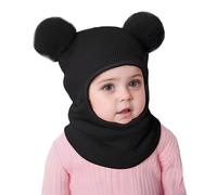 Générique Cagoule Bébé Fille Garçon Bonnet Echarpe Hiver Chaud Cache Oreilles Chapeaux Tricoté Capuche Doux avec Double Pompon pour Tout-Petit Childs Filles Garçon 1-6 Ans