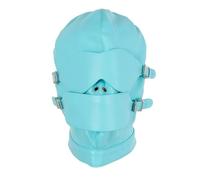 Générique Cagoule de bondage ajustable en cuir PU avec bâillon amovible, bandeau détachable, masque intégral, accessoire de bondage pour hommes, femmes et couples (jeux de rôle). (Blue)