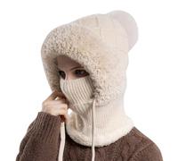 Générique Cagoule d'hiver 3 en 1 pour femme - Bonnet tricoté thermique avec couvre-visage et cache-cou, coupe-vent pour temps froid, chapeau de ski doublé en polaire pour activités de plein air