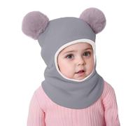 Générique Cagoule d'hiver Thermique Bébé Fille Garçon Bonnet Echarpe Hiver Chaud Oreilles Chapeaux Tricoté Capuche Doux avec Double Pompon pour Tout-Petit Childs Filles Garçon 1-6 Ans