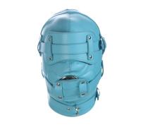Générique Cagoule en cuir intégrale avec rivets amovibles et cordon réglable, idéale pour les fêtes et les bals masqués-FRRT08 (Bleu, Long)
