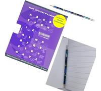 Générique CAHIER CP ECRITURE + CRAYON APPRENTISSAGE 17x22cm - 32 Pages Double Ligne 5 mm et Unies Blanches Ref. 108503C +++ Crayon triangulaire de Marque HB spécial apprentissage