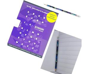 Générique CAHIER CP ECRITURE + CRAYON APPRENTISSAGE 17x22cm - 32 Pages Double Ligne 5 mm et Unies Blanches Ref. 108503C +++ Crayon triangulaire de Marque HB spécial apprentissage