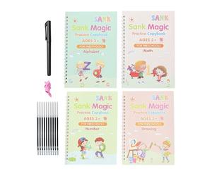 Générique Cahier d'Écriture,4 Pièces Livre à Rainures d'Alphabet,Cahier d'Écriture Réutilisable - pour Maison École Apprentissage Précoce Maternelle Voyage Préscolaire Classe