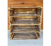 Générique Caisses en bois 75x40x30 cm - 2, 3 ou 4 étagères - Rangement chaussures et objets - Effet naturel ou brûlé - Style robuste et décoratif (Effet brûlé 2, 2)
