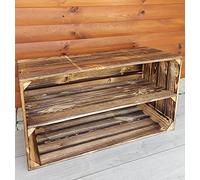 Générique Caisses en Bois 75x40x30 cm - 2, 3 ou 4 étagères - Rangement Chaussures et Objets - Effet Naturel ou brûlé - Style Robuste et décoratif (Effet brûlé 1)