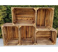 Générique Caisses en Bois Massif pour Rangement et Déco - Lot de 2 à 12 - 40x30x25 cm - Effet Brûlé Unique - Empilables - Style Vintage, Rustique, Industriel (Effet brûlé, 5)