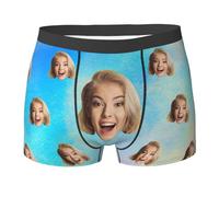 Générique Calecon Personnalise Homme-Caleçon Personnalisé avec Photo Drôles Visage,Cadeau Personnalisé Homme pour Noël, Cadeau Saint Valentin,Anniversaire Sky Blue XXXXL