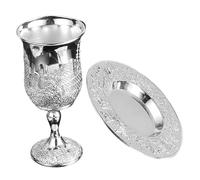 Générique Calice Argenté Kiddouch Shabbat Set Coupe Haute avec Soucoupe Résistante pour Vin Liqueur et Thé Tradition Judaïque Havdalah