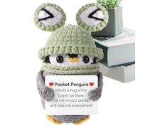 Générique Câlin de Poche d'animaux au Crochet Positif, Pingouin drôle avec Carte Positive, Jouet de câlin de Poche de Noël au Crochet, Crochet avec Chapeau pour, Femmes, Famille, Amis