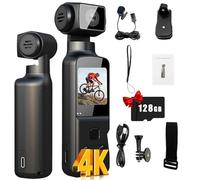 Générique Caméra de Poche 4K，Portable Caméra POV Vlogging avec Microphone Externe, avec Objectif Rotatif 270°, Mise au Point Rapide, écran Rotatif 1.3", Carte TF 128GB