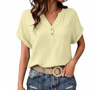 Générique Camicia Donna Estiva Manica Corta Camicie in Lino Cotone Blusa Maglietta Elegante Curvy Camicia Lavoro Casual Con Bottoni Top Camicetta da Spiaggia T Shirt Tinta Unita Classico