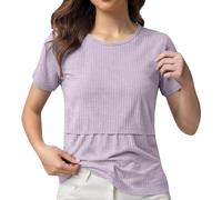 Générique Camicia premaman morbida a Maniche Corte per allattamento, Tessuto Stretch comfortevole per la gravidanza e il Post-parto, vestibilità ampia dal taglio Classico (Purple, L)
