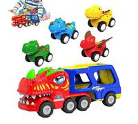 Générique Camion Dinosaure avec Voitures,Camion Jouet Électrique Enfant Qui S'avec 4 Voitures à Recul - Transporteur de Dinosaures pour Fête d'anniversaire | pour Garçons Filles Famille