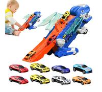 Générique Camion Transporteur de Dinosaures | Circuit Pliable Jouet Garçon - Transporteur Portable avec 8 Véhicules Fille Garçon 3 Ans Voyage Anniversaire Noël