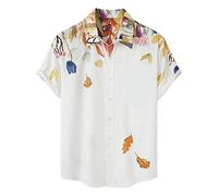 Générique Camisa Floral Para Hombres Casual Manga Corta Botón abajo Impreso Camisas de Playa T Shirts Noirs Hommes (White, M)