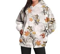 Générique Camo Hoodie Womens Long Sleeve Maple Leaf Print Camouflage Oversized Pullover Sweatshirt with Pocket (E,TG)