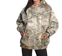 Générique Camo Hoodie Womens Long Sleeve Maple Leaf Print Camouflage Oversized Pullover Sweatshirt with Pocket (L,5TG)