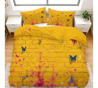 Générique Campagne Architecture Mur De Briques 3D Imprimé Housse de Couette Parure de Lit 1 Personnes 90 x 190 cm, Jaune Microfibre Ensemble de Literie avec Housses de Couettes Taies d'oreillers