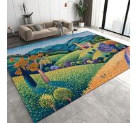 Générique Campagne Petite Ville Tapis de Salon 140x200 cm 3D Colline Tapis de Chambre Flanelle Antidérapant Lavable Poil Court Tapis pour Salon Chambre Salle à Manger Q-299