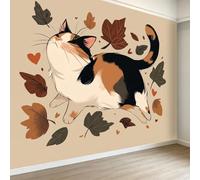 Générique Campagne Rustique Papier Peint Panoramique 3D 500L x 280H cm, Animal Chat Feuilles Papier Peint Intissé - Beige Photo Fresque Murale Moderne Décoration pour Salon Chambre d'enfant Fond TV