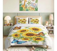 Générique Campagne Tournesols Housse de Couette Enfant Plantes Fleurs Parure de Lit 3 Pièces, Microfibre Confortable, Fermeture Éclair & Attaches d'Angles - Linge de Lit Chic - 200 x 200 cm