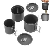 Générique Camping Cups with Folding Handles, Camping Cooking Pot Set, Portable Hiking Cookware, 3 Pieces Stackable Metal Coffee Cups with Folding Handle, Durable Stainless Steel Outdoor Cooking Gear
