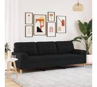 Générique Canapé 3 Places avec oreillers décoratifs Noir 210 cm Tissu,Meubles, Canapés, Noir (Poids 31.5KG)