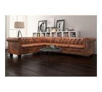 Générique Canapé d'angle Chesterfield 6 Places Cuir Artificiel Marron,Canapés-243618