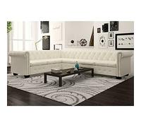 Générique Canapé d'angle Chesterfield 6 Places en Similicuir Blanc,Canapés,87.2KG-287915