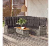Générique Canapé d'angle inclinable Gris en résine tressée avec Coussins rembourrés Amovibles, Dossier réglable par vérin à gaz, Cadre en Acier Enduit de Poudre pour Salon de Jardin