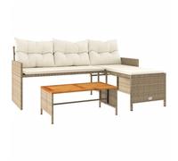 Générique Canapé De Jardin en Forme De L Beige avec Table | Résine Tressée Durable, Coussin Épais, Housse Amovible, Cadre Acier, Plateau Acacia