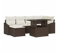 Générique Canapé Jardin 7 Pièces Marron Crème avec Coussins | Modulaire, Siège Angle, Pouf Table, Poly Rattan, Cadre Acier Laqué, Extérieur