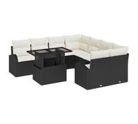 Générique Canape Jardin 9 Pieces Noir Poly Rattan Modulaire | Table Verre Trempe, Coussins Impermeables, Agencement Flexible, Ensemble Exterieur Complet