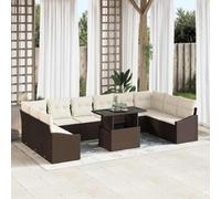 Générique Canapé Jardin Modulaire 11 Pièces Marron Crème | Poly Rotin, Table Verre Claire, Coussins Mousse Lavables, Résistant Intempéries
