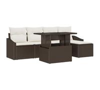 Générique Canapé Jardin Modulaire 6 Pièces Marron Crème | Poly Rattan Résistant UV, Table Verre Trempé, Fauteuils Pouf, Léger Déplaçable