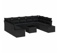 Générique Canape Jardin Modulaire 9 Pieces Noir Polyrotin | Sieges d'angle et centraux, Coussin amovible, Sac de rangement impermeable, Bois d'acacia
