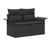 Générique Canapé Jardin Noir Poly Rotin 6 Pieces | Cadre acier, coffre rangement coussins, design modulaire, pieds réglables, résistant intempéries