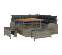 Générique Canapé Jardin Poly Rotin Gris 8 Coussins | Module Modulaire, Pieds Réglables, Rangement Intégré, Acacia Massif, Pour Terrasse