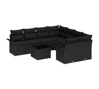 Générique Canapé Jardin Polyrotin 9 Pièces Noir | Modulaire, 2 Sièges d'Angle, 4 Centraux, Table Verre, Résistant Intempéries