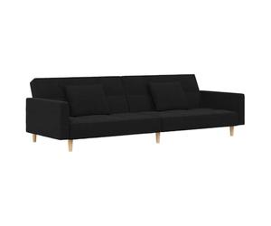 Générique Canape-lit 2 Places Noir avec Deux Oreillers Tissu | Cadre en bois robuste, Dossier rabattable, Convertible en lit double, Ideal salon ou bureau