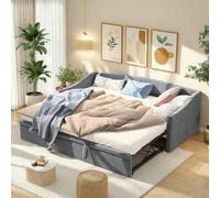 Générique Canapé Lit Convertible 2 Places 90/180 x 200 cm, Lit Canape Rembourré avec sommier à Lattes, Canapé-lit gigogne, Extensible, Tissu Velours,Gris
